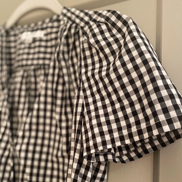 🌻 Madewell Short-Sleeve Cropped Wrap Top in Black/White Gingham Check - XS / M - Picture 7 of 10